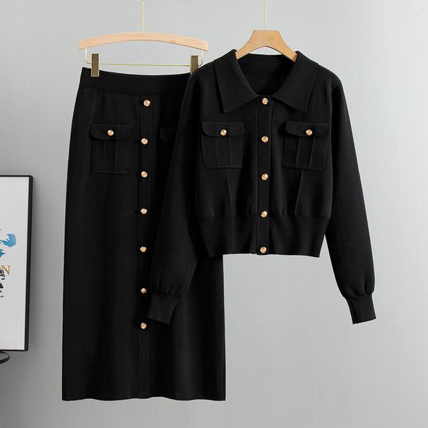 High Grade Knitted Suits For Women In New Polo Collar Sweater Skirt Two Piece Suit_ecoleips.com