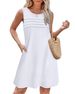 2025 New Women's Round Neck Solid Color Casual Pocket Vest Pleated Dress_ecoleips.com