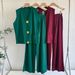 Women's Clothing Summer Gold Button V Neck Knitted Vest Casual Loose Trousers Knitted Two Piece Suit_ecoleips.com