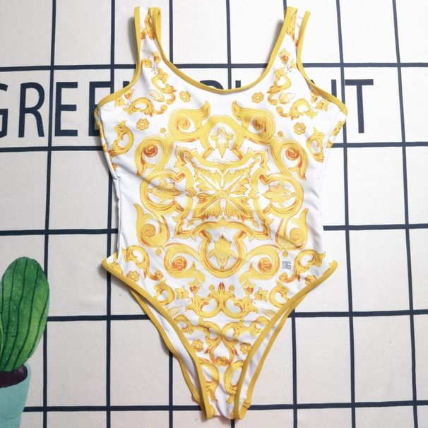 New European American Style Blue White Porcelain Print Sexy One-piece Backless Swimsuit For Vacation And Beach, Complete_ecoleips.com