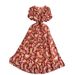 French Style Mature Floral Print Dress For Women, Summer Style, Rhinestone V Neck, Lantern Sleeves, Waist Cinching, Slimming, Elegant Long Dress_ecoleips.com