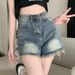 Raw Edge Denim For Women, Spring 2023 New Style, American Retro Hot Girl Loose Straight Shorts_ecoleips.com