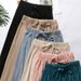 Women's Pleated Loose Ice Silk Korean Casual Cropped Pants Wide Leg Trouse Lady Girl Classic Sports Wear Girls Clothes Black Top_ecoleips.com