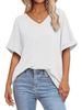 Women's Summer Casual V Neck T-Shirt Loose Short Sleeve Top European American Style_ecoleips.com