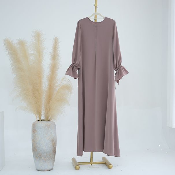 Modest Abaya Dress Women's Ankle-Length Solid Color Dress With Small Trumpet Sleeves Fashion England Style Polyester Dress For Spring/Autumn Summer_ecoleips.com
