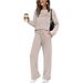 Autumn And Winter Women's Suit Long Sleeve Round Neck Top Casual Elastic Waist Wide Leg Pants Trousers_ecoleips.com
