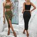 Voya Women's Summer New Collection Women's Versatile Commuting Fashion Set, Strap Tank Top, Split Skirt Two Piece Set_ecoleips.com