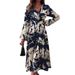 Women's Clothing Spring And Autumn New V Neck Temperament Dress Printed Long Skirt_ecoleips.com