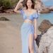 Goddess Style Conservative Long Dress Short Sleeved Swimsuit Slim Fitting Sexy Bikini Three Piece Set Women's Clothing Swimwear_ecoleips.com