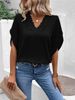 Women's Summer Loose Shirt Top Solid Color Lace V Neck Flared Sleeve European And American Style Clothing_ecoleips.com