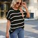 Women's Striped Knit Crew Neck Pullover Sweater Color Block Drop Shoulder Short Sleeve European American Style Fashion Spring Autumn_ecoleips.com