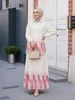 Modest Set Women's 3D Print Set – Gradient Ombre Blouse & Flared Maxi Skirt With Rhinestone Detailing– Elegant Alternative For Special Occasions_ecoleips.com