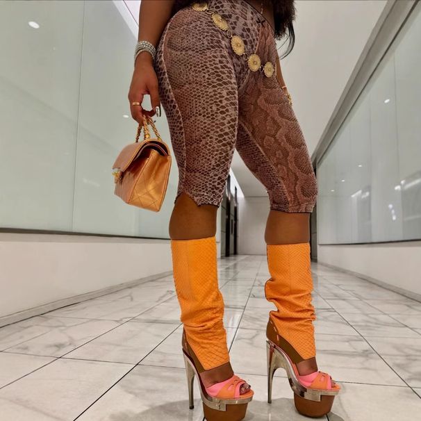 Women's Clothing Slim Fit Mid Waist Elastic Leggings Animal Print Fashionable Seven Point Fashion Bottoms_ecoleips.com