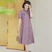 New Chinese Mom Summer National Style Fashionable Lady Improved Cheongsam Middle-aged Women Over-the-Knee Long Dress_ecoleips.com