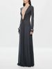 Women's Sexy Solid Color Long Sleeve Ruched Plunging Tie Neck Bodycon Maxi Dress – Elegant Summer Gown_ecoleips.com