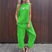 Spring And Summer New Cotton And Linen Fashion Casual Loose Two-Piece Set, Sleeveless Top, Loose Trousers For Women_ecoleips.com