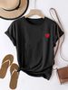 Women's Clothing Summer New Arrival Women's T-Shirt Heart Print Loose Fit Round Neck Short Sleeve Stylish Versatile Top A77 Print_ecoleips.com