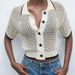 Women's Breathable Lace-Up Knit Short Sleeve Shirt Cropped Open-Front Cardigan Casual Chic Style_ecoleips.com