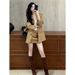 girl Girl Autumn New Elegant Sister Style For Women Short Khaki Color Turn-down Collar Professional Commuting Blazer And Skirt_ecoleips.com