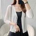 Summer Ice Silk Three-Quarter Sleeve Short Knitted Cardigan For Women Ultra-Thin Outerwear Shawl Air Conditioning Shirt_ecoleips.com