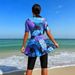 Muslim Swimsuit Women's Floral Chain Bikini Top Quick Dry Short Sleeve Swimming Suit Beachwear Sexy Tight High Elasticity_ecoleips.com