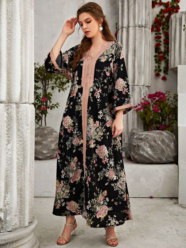 Women's Dress Long Skirt Printed Elegant Luxury Dress Abaya_ecoleips.com