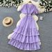 Elegant Red Polka Dot Dress for Women French Style V Neck Slimming A-Line Cake Skirt Summer Dopamine Effect_ecoleips.com