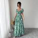 Women's French Vintage Floral Square Neck Puff Sleeve Maxi Dress – Casual Boho Summer Long Gown_ecoleips.com