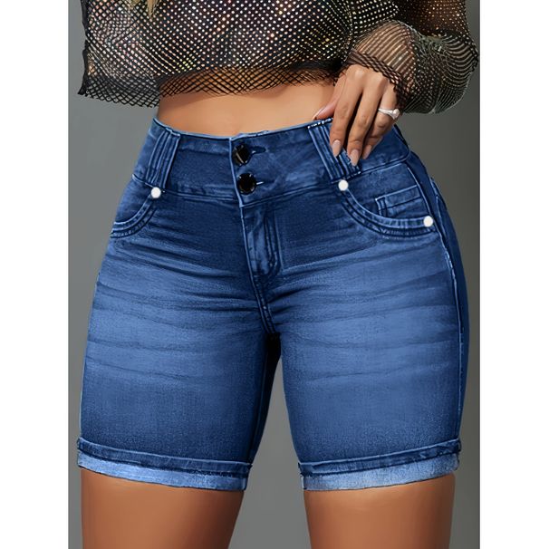 Women's Stretch Denim Shorts Casual Double Button Trendy New Style_ecoleips.com