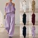 Women's Clothing Summer Women's Casual Set Off Shoulder Halter Neck Top With High Waist Wide Leg Pants Style_ecoleips.com