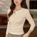 2025 #Craftsmanship Selection # Waist Fold Maillard Chic Bag Cloth Button Long Sleeve T-Shirt For Women's Temperament Pure_ecoleips.com