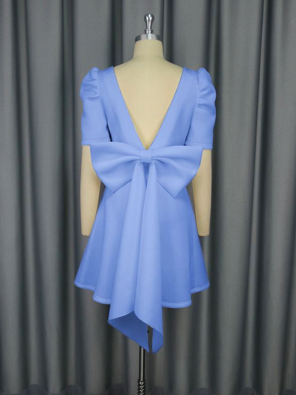 Women's Clothing Summer Elegant Square Neck Backless Dress For Women Party Banquet Graduation Elegant Square Neck Bow Detail_ecoleips.com