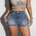 Women's High Waisted Double Button Floral Embroidered Rhinestone Denim Shorts Side Slit Hot Pants plus Size Clothes_ecoleips.com