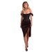 Women's Slim Fit Suspender Dress European American Style Solid Color Fashion Sexy Slit 2025 New Cross Border Design Wholesale Clothing_ecoleips.com