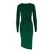 AC709 European American Spring And Autumn Women's New Sexy Bodycon Round Neck Long Sleeve Pocket Dress For Women_ecoleips.com