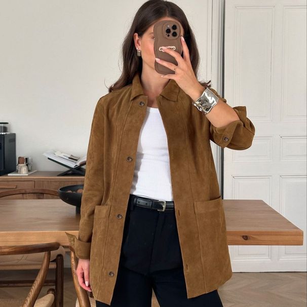 Retro British-Style Suede Fashionable And Versatile Coat, A Rare Suede Outerwear For Women In Autumn And Winter_ecoleips.com