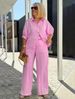 Women's Two Piece Set Spring Autumn Casual Solid Color Wide Leg Pants Collared Shirt_ecoleips.com