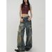 Abandoned Soil Style Splashed Ink Ripped Jeans For Women's Spring And Summer New Design Sense, Low Waist Slimming, Wide_ecoleips.com