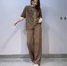 Cross-border European And American Plus-size Women's Clothing: Rhinestone Round-neck Short-sleeve Top + Long Two-piece_ecoleips.com