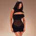 Mesh Panel Bodycon Dress, Sleeveless Round Neck Sheer Insert Mini Dress, Sexy Clubwear And Party Dress For Women_ecoleips.com