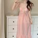 Mid-Length Nightdress With Chest Pads For Women, Summer Fly Sleeve Lace Trim High-End Floral V-Neck Pure Desire Style_ecoleips.com