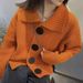 K New Women's Long-sleeved Loose Fashion Big Button Cardigan Knitted Sweater Coat_ecoleips.com