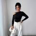 Autumn And Winter Asymmetrical Collar, One-Sided Off-The-Shoulder Metal Trim, Slimming Top_ecoleips.com