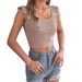 2026 Spring/Summer European And American Solid Color Square Neck Ruffled Sleeveless Knit Crop Top Cross-Border_ecoleips.com