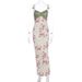 Women New Arrival Floral Printed Dress Lace Splicing Sexy Bodycon Slim Waist Spaghetti Strap Dress Summer Casual Party Outfit_ecoleips.com