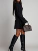 Freeacy Women's Black Mini Dress Round Neck Long Sleeves High Waist Bow Appliqued A-line Short Dress 2025 Stylish Party Dresses_ecoleips.com