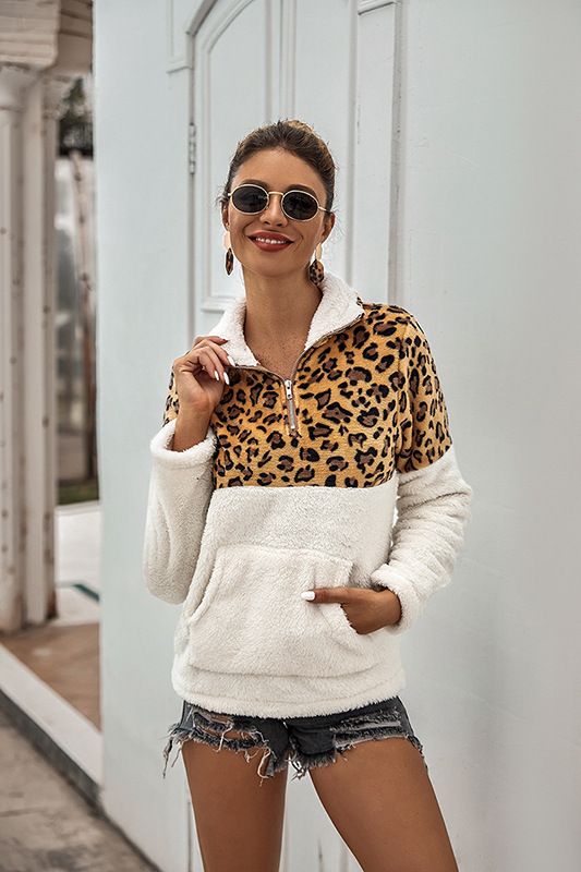 2026 Women's New Women's Jacket Yama Plush Sweater Leopard Print Splicing Top Thermal Jacket_ecoleips.com