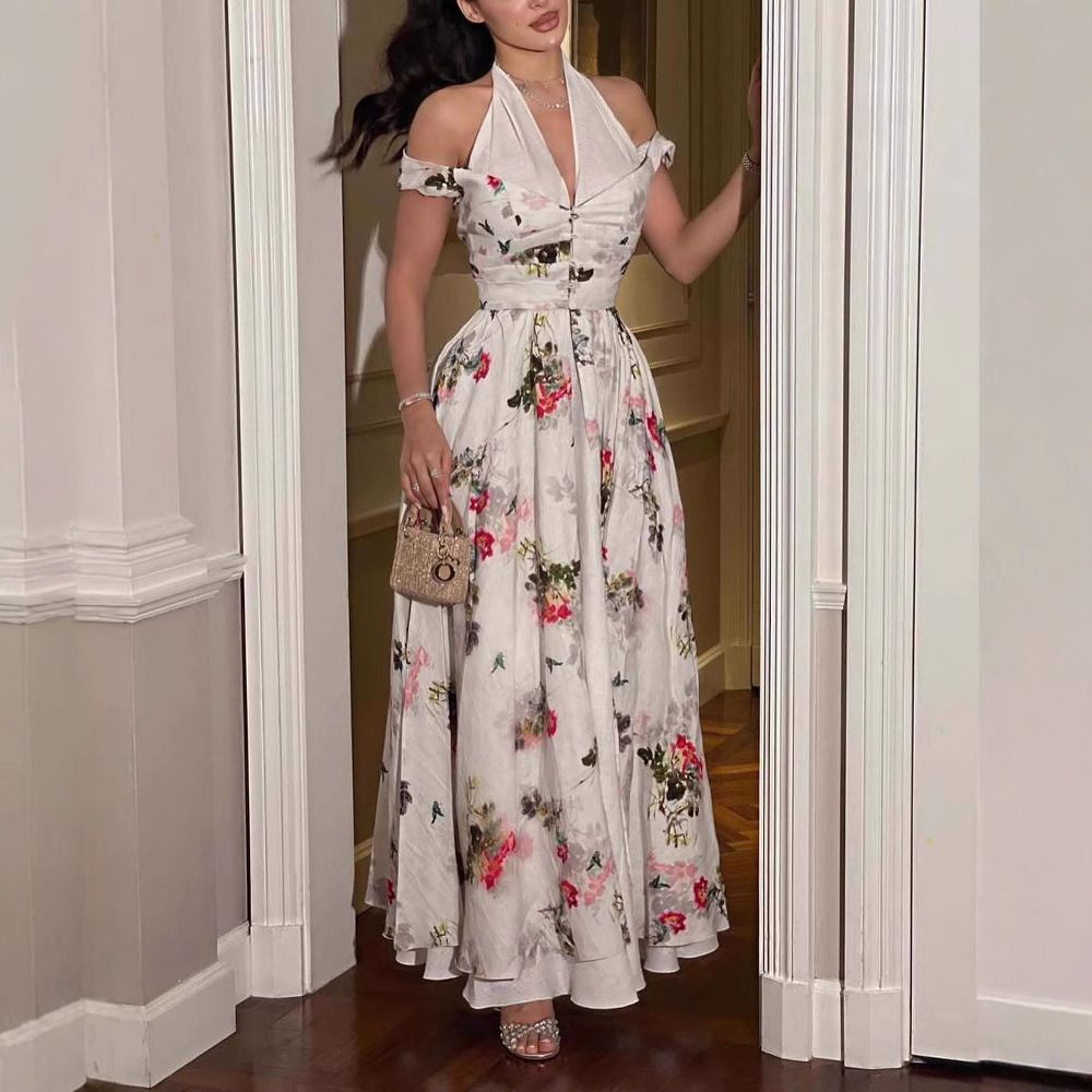 Women's Clothing Chiffon Floral Print Casual Dress_ecoleips.com