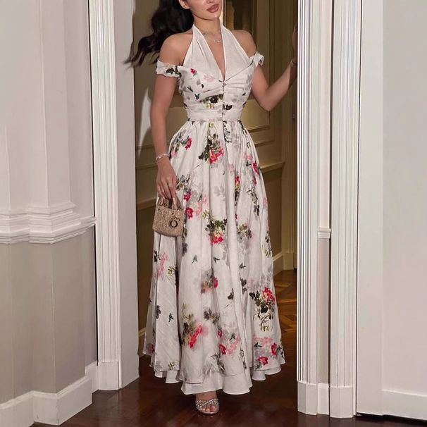 Women's Clothing Chiffon Floral Print Casual Dress_ecoleips.com
