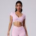 Women's Clothing Sanded Tight Short T Shirt Deep V Shape Back Hollow Sexy Short Waist Sports Short Sleeve_ecoleips.com
